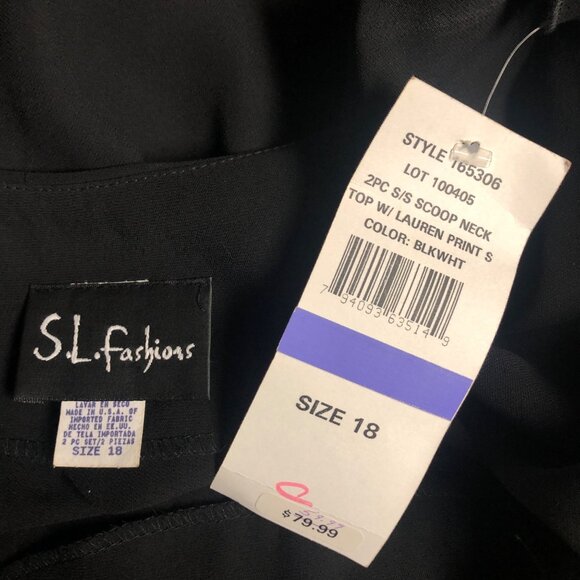 SL Fashions Blouse Womens 18 Black Flutter Short Sleeve Scoop Neck Top NEW - Picture 5 of 6
